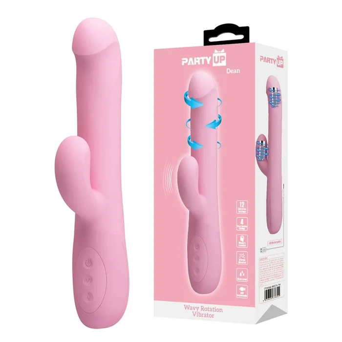 Party Up DEAN Wavy Rotation Vibe – Pink – Pink 23.8 cm USB Rechargeable Rotating Rabbit Vibrator