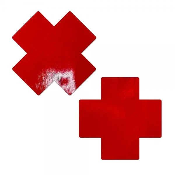 Pastease – Faux Latex Pleather X Full Breast Covers Support Tape – Red