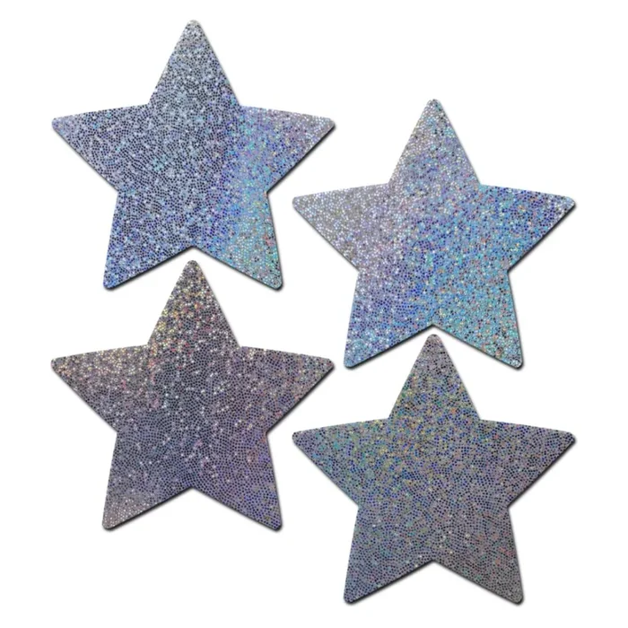 Pastease Two-Pair Small Silver Glitter Star Nipple Pasties