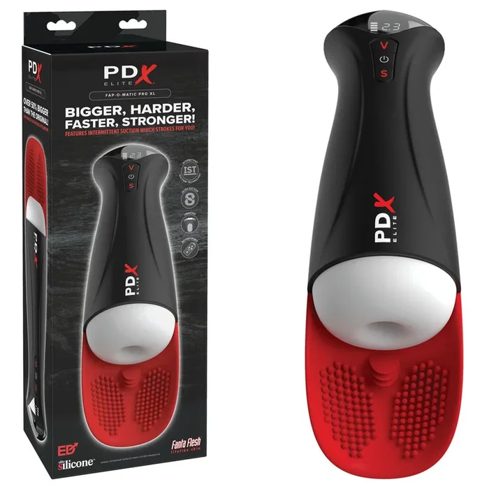 PDX Elite Fap-O-Matic Pro XL – White/Red – White USB Rechargeable Auto Stroker