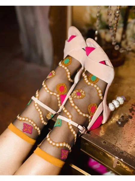 Pearls & Jewels Black Sheer Ankle Sock – U.S. W5.5-10