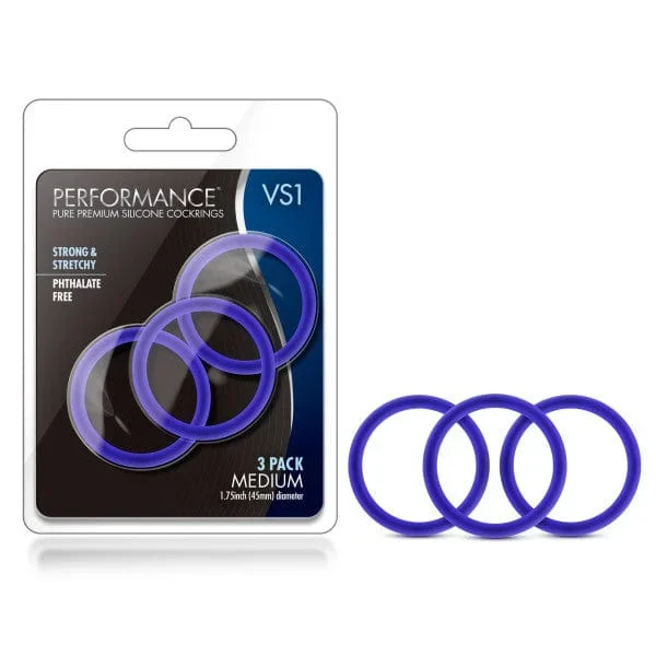 Performance VS1 Indigo Medium Silicone Cockrings Set of 3