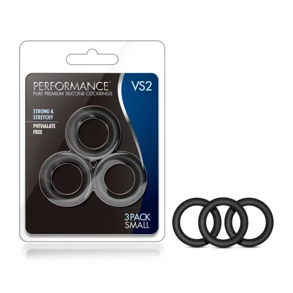 Performance VS2 Pure Premium Silicone Cockrings – Black Small Cock Rings – Set of 3