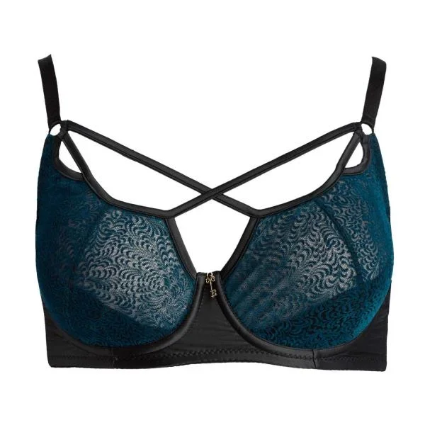 Petrol/Black – Amaya Elegant Underwired Bra with Ribbons –