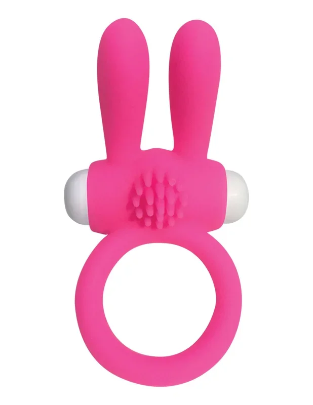 Pink Neon Rabbit Vibrating Cock Ring for Couples Intimacy