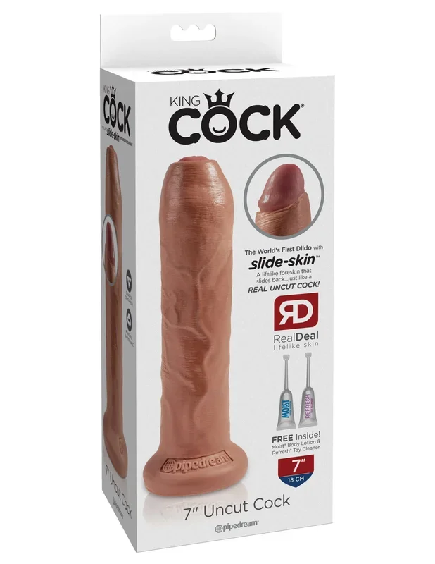 Pipedream King Cock 7-inch Uncut Tan Dildo – Realistic Sensation with Retractable Foreskin