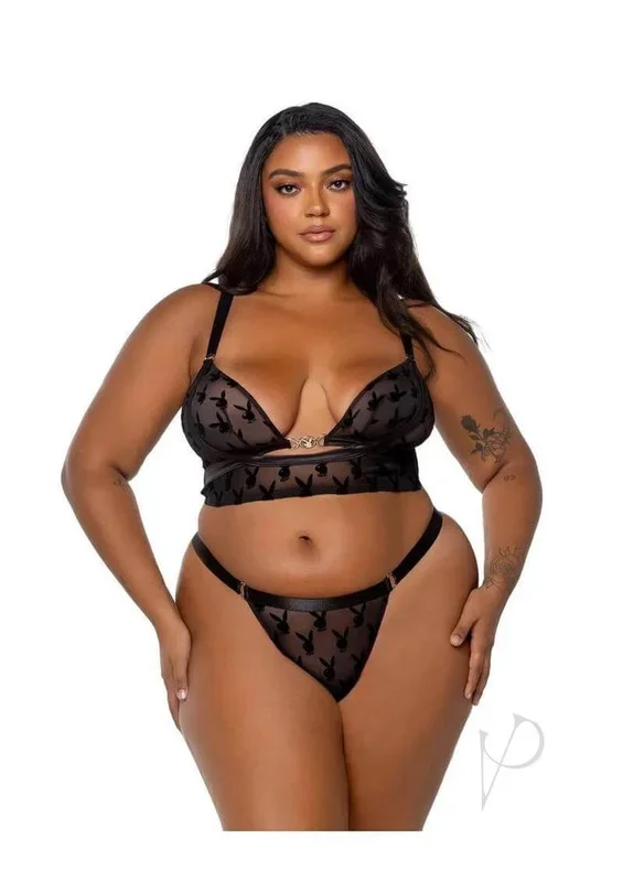 Playboy Bunny Charm Bralette Set 2 XLarge Black