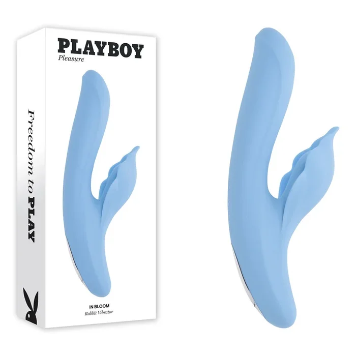 Playboy Pleasure IN BLOOM – Blue 23.5 cm USB Rechargeable Thrusting Tapping & Heating Dual Vibrator