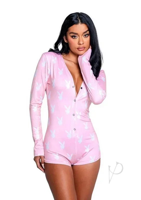 Playboy Slumber Bunny Romper Large XLarge Pink White