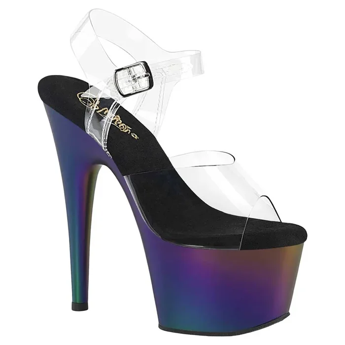 Pleaser Shoes Adore 708MCH Platform Ankle Stap Sandal with Matte Chrome Bottom
