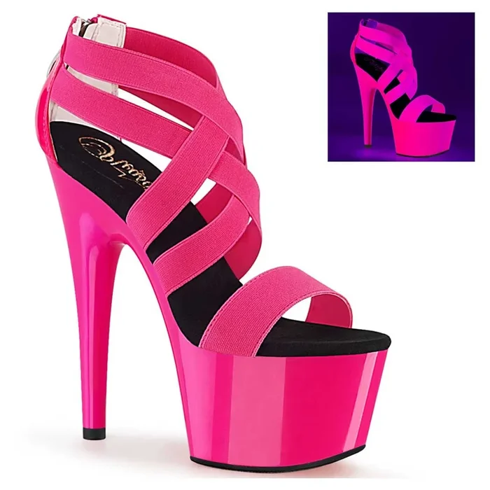 Pleaser Shoes Adore-769UV 7″ Heel Platform UV Reactive Criss Cross Sandal Back Zip