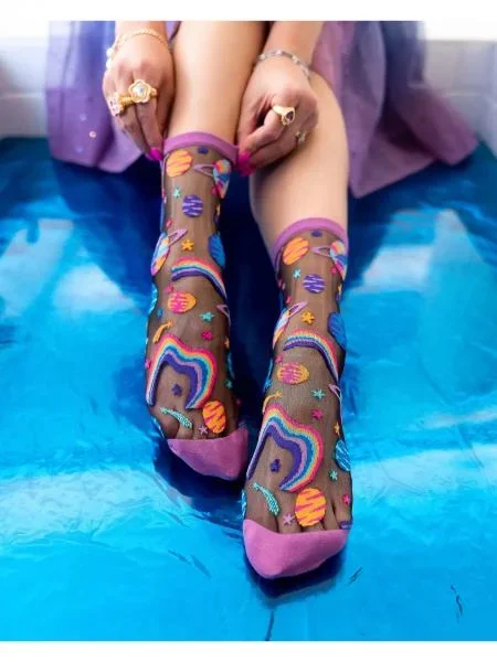 Pop Art Planets Black Sheer Crew Sock – U.S. 5.5-10.5