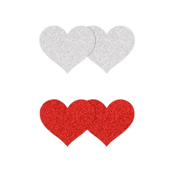 Pretty Pasties – Glitter Hearts – Red/Silver – 2 Pair