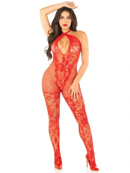 Pretty Persuasion Lace Bodystocking – Red – One Size