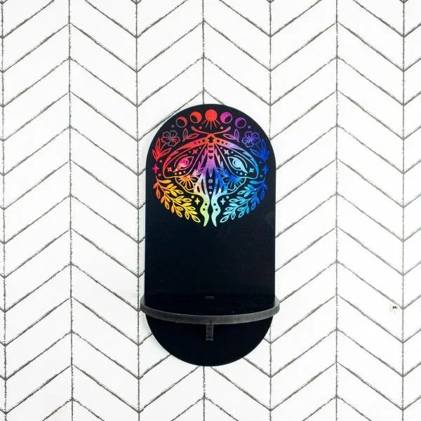 Printed Pill Shelf – Black & Rainbow Moth