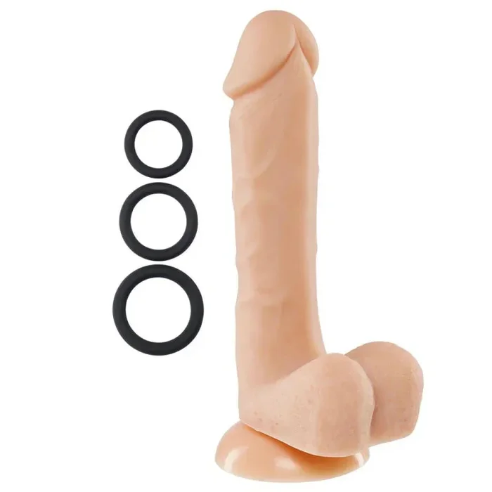 Pro Sensual Premium Silicone 8 Inch Dong With 3 Cockrings – Flesh
