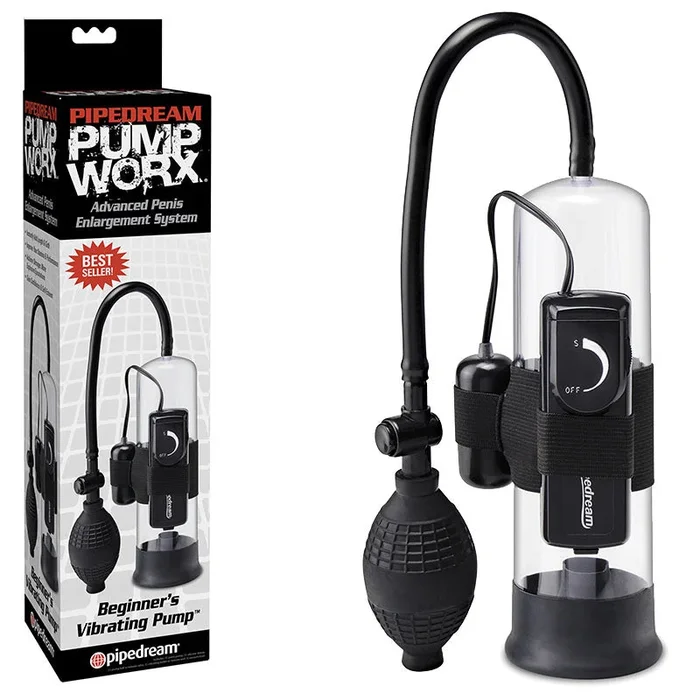 Pump Worx Beginner Vibrating Penis Pump Clear Black