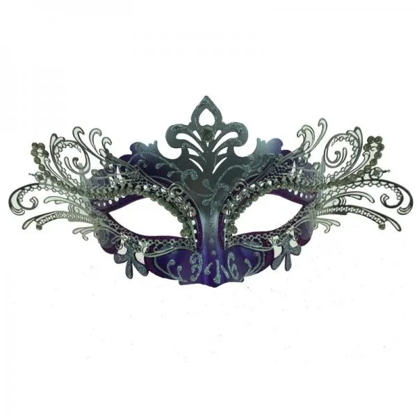 Purple/Silver – Filigree Metal Venetian Mask w/ Eye Crystals