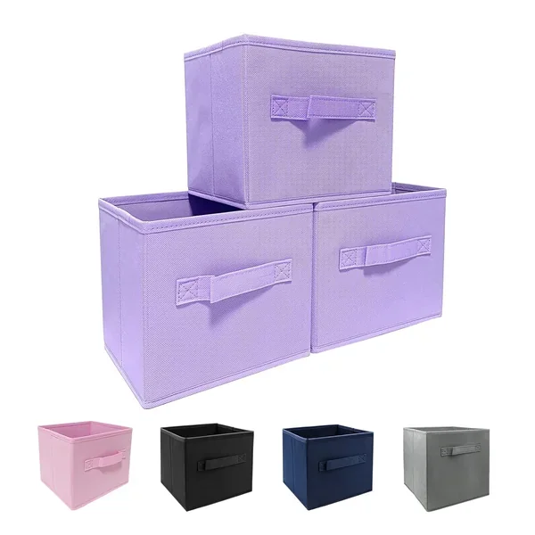 Purple Storage Bins [3 Pack] 9.0″X7.5″X7.5″,Mini Storage Box Fabirc Foldable Clo