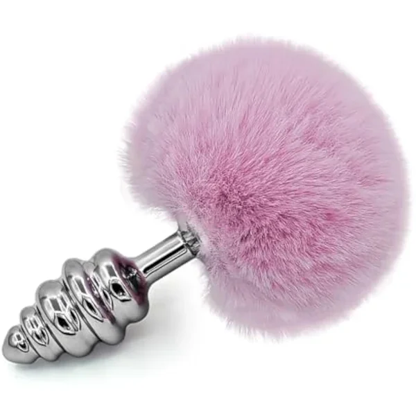 Rabbit Tail Anal Plug?Metal Spiral Buttplug?Anal Sex Toys For Men,Women And Beginners And Advanced Users,Plug Anal For Couples?Pink Anal Toys For Dress Up Party(Medium Pink)