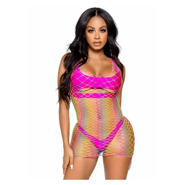 Rainbow Net Tank Mini Dress