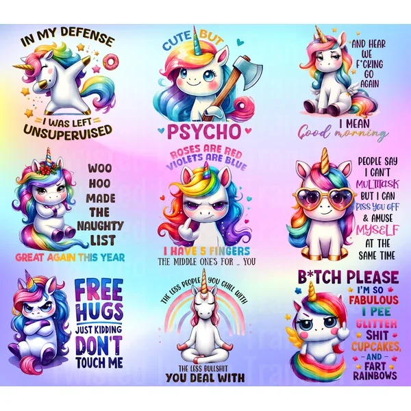 Rainbow Unicorns Sarcastic Slogans 20 oz Skinny Straight Tumbler Wrap