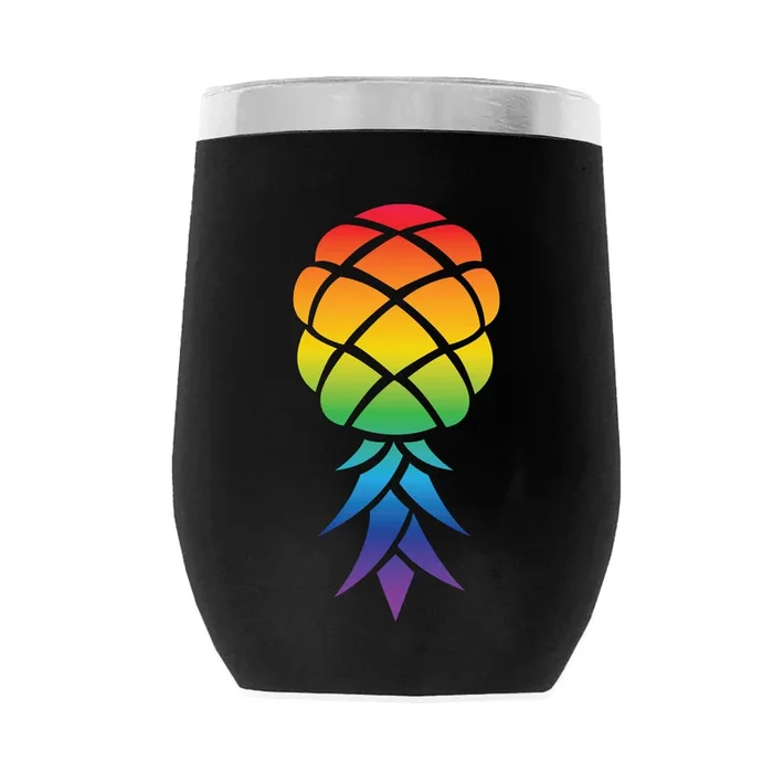 RainbowPineapple_001 12oz WINE TUMBLER-BLACK