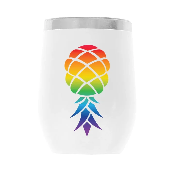 RainbowPineapple_001 12oz WINE TUMBLER-WHITE