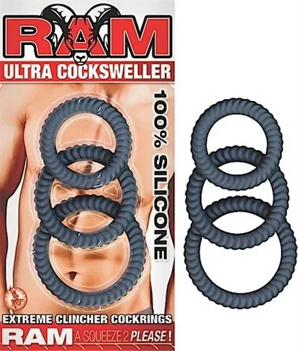 Ram Ultra Black Silicone Cock Ring Set for Enhanced Pleasure