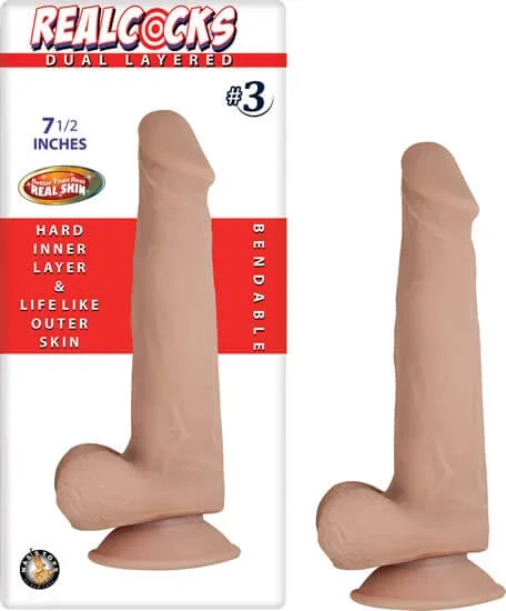 REAL COCKS DUAL LAYERED #3 FLESH 7 1/2 “