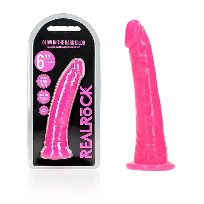 REALROCK 15.5 cm Slim Glow in the Dark Neon – Pink – Glow in Dark Pink 15.5 cm (6”) Dong