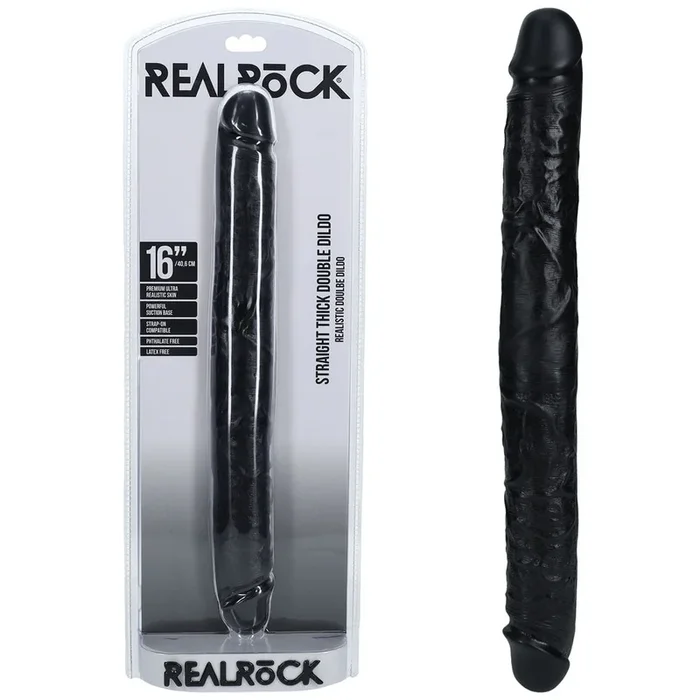 REALROCK 40cm Thick Double Dildo – Black – Black 40 cm (16”) Thick Double Dong