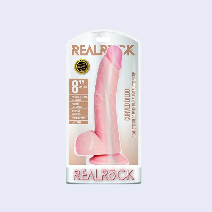 RealRock 8” Curved Dildo with Balls and Suction Cup