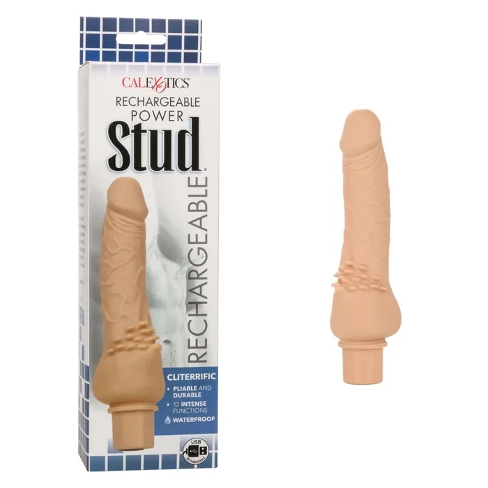 Rechargeable Power Stud Cliterrific Silicone Vibrating Dildo -Vanilla