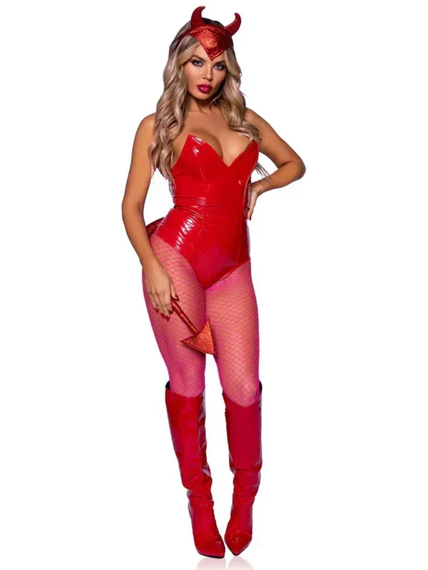 Red Devil Horns Headband and Tail Set Sexy Adult Costume