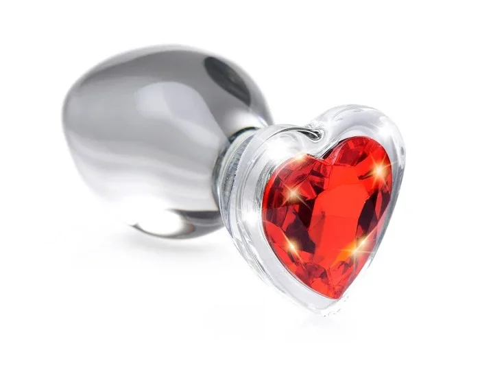 Red Heart Gem Glass Anal Plug