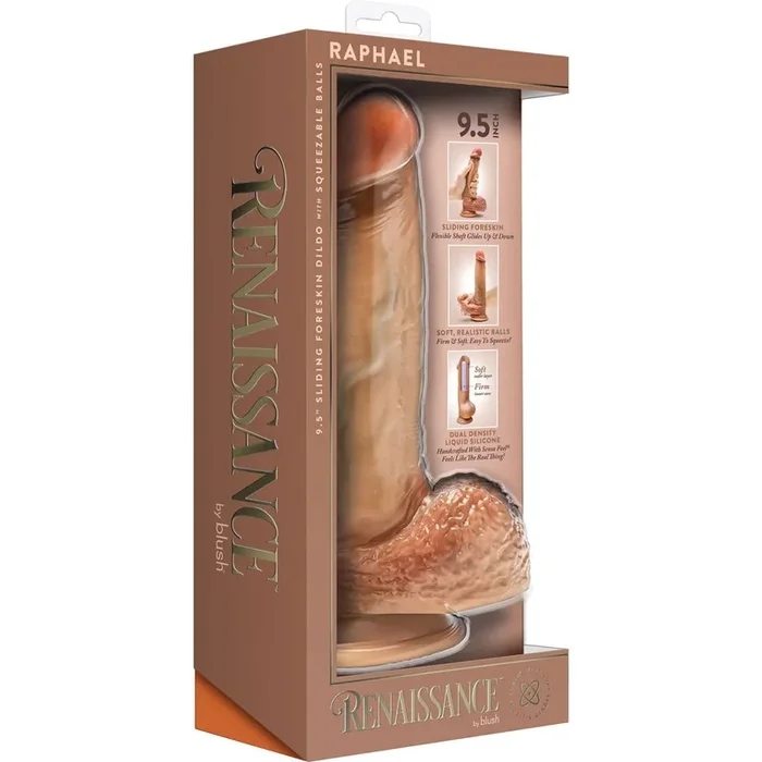 Renaissance Raphael 9.5 Inch Sliding Foreskin Dildo Tan – Realistic Dual Density Silicone by Blush