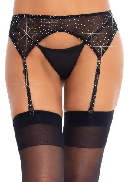 Rhinestone Embellished Garter Belt – Black – One Size