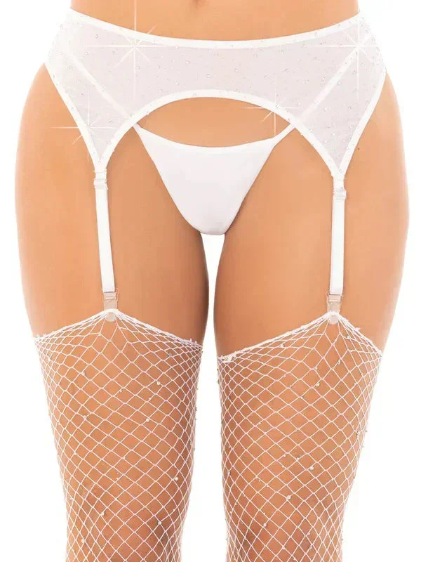 Rhinestone Garter Belt O/s – White