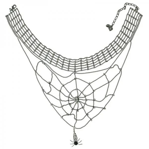 Rhinestone Spiderweb Choker Necklace – Silver