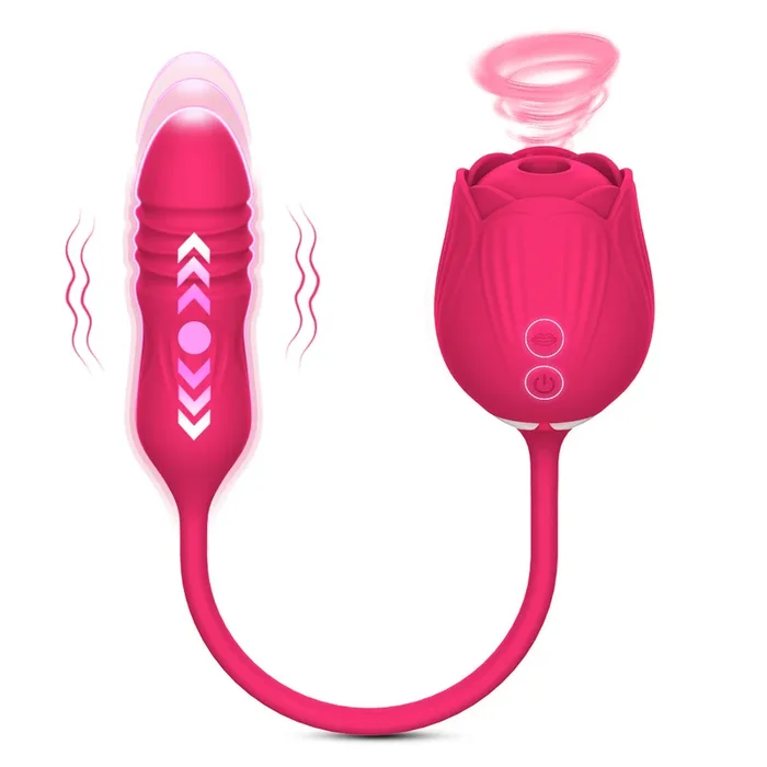 Rose Suction Toy With Thrusting Vibrating Dildo