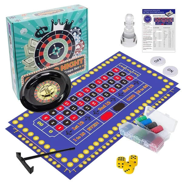 Roulette Wheel And Craps Set With Large Double Sided Felt, 10 Inch Roulette