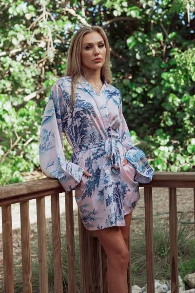 Satin Short Robe – Spring Toile –