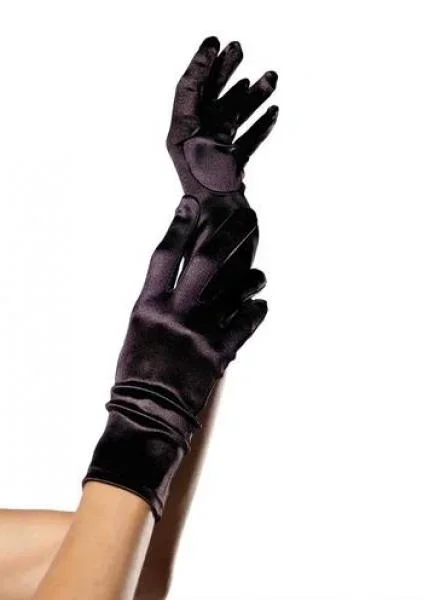 Satin Wrist Length Gloves – Black