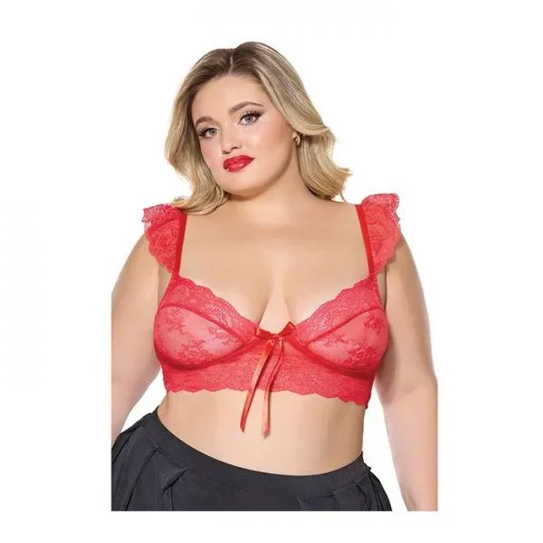 Scallop Stretch Lace Soft Cup Bralette – Red –