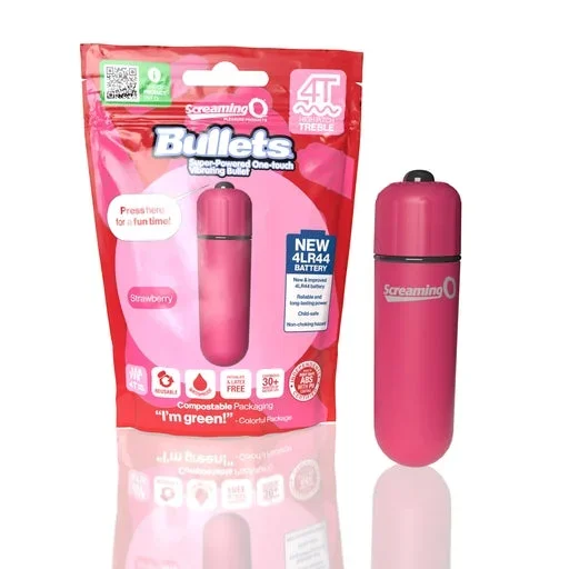 Screaming O 4T Bullet Strawberry Waterproof Vibrating Bullet with 5 Speeds and Pulse Mode