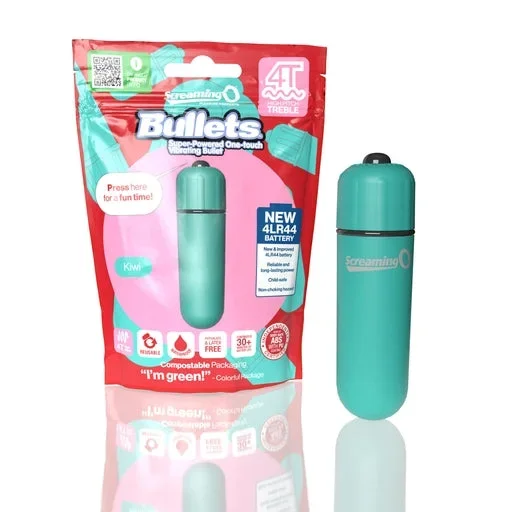 Screaming O 4T Bullet Vibrator Kiwi Green with 5-Speed Treble Motor and Waterproof Compact Design