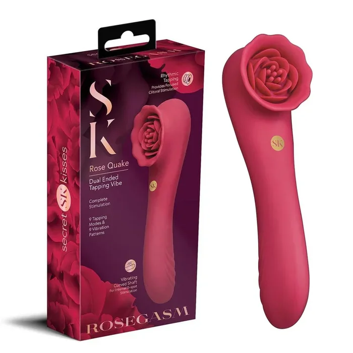 Secret Kisses ROSEGASM ROSE QUAKE – Red 18.8 cm USB Rechargeable Dual Ended Tapping Vibrator