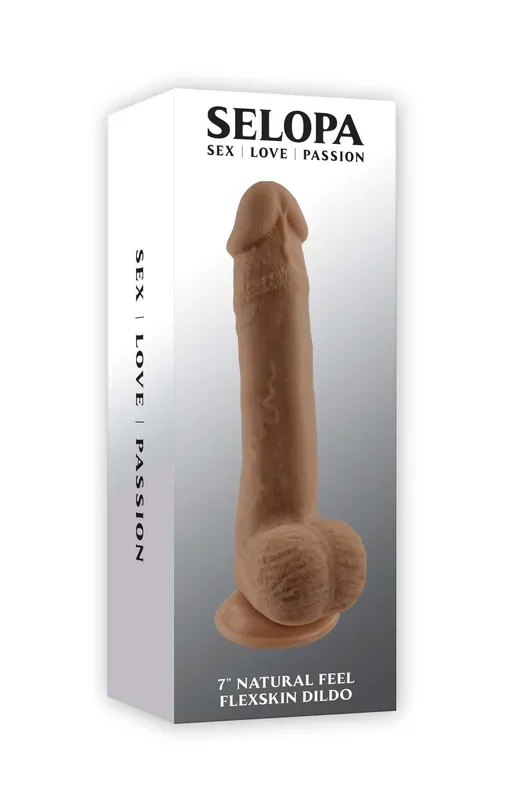 Selopa 7-Inch Natural Feel Flexskin Dildo – Flexible, Realistic TPE Dildo (Dark Skin)