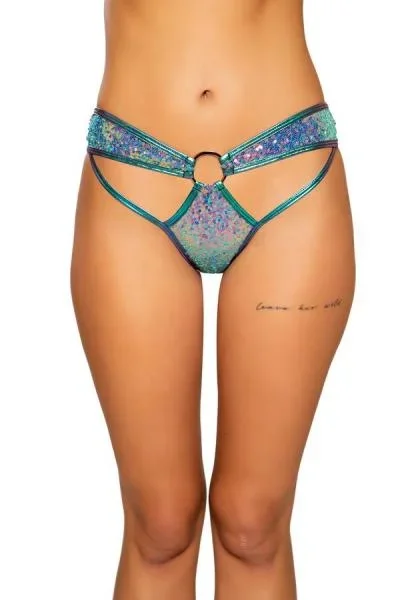 Sequin Shorts with Ring Detail – Jade/Blue –